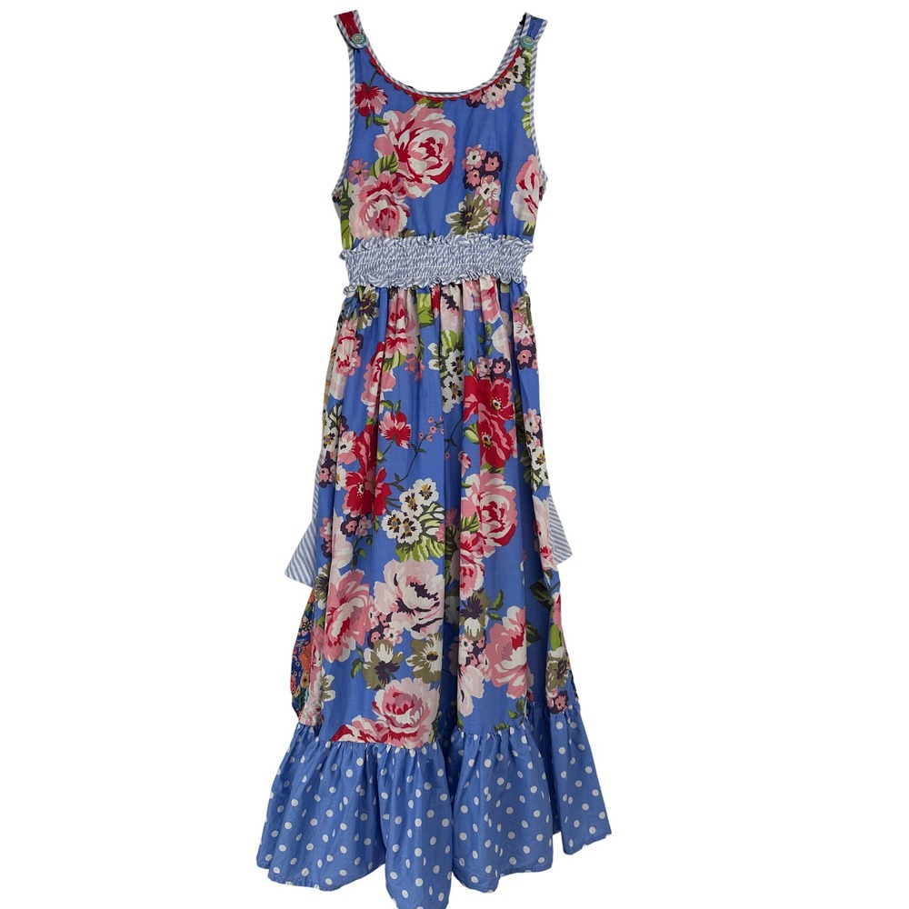 Matilda Jane Girls Blue Floral Tiered Maxi Dress Size 10 Smocked Cottagecore